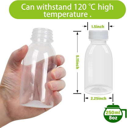 Dishwasher Safe 8Oz Small Plastic Bottles with Caps Reusable BPA Free PP5 Juice Milk Water Smoothie Bottle Heat-Resistant Refillable