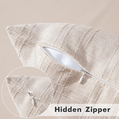 Outdoor Waterproof Throw Pillow Covers Decorative Farmhouse Water Resistant Cushion Covers for Tent Patio Garden Couch Sofa Pack of 2, 18X18 Inch Beige