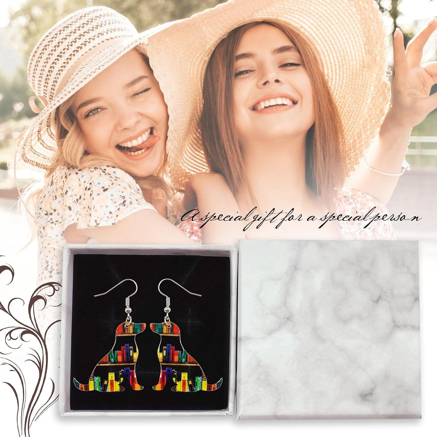 Bookcase Earrings, Book Dangle Earrings for Women Book Lover, Bookshelves Earrings Acrylic