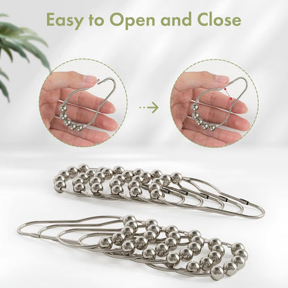 Shower Curtain Hooks, Decorative Rust Proof Stainless Steel Shower Curtain Hooks for Bathroom Shower Rods Set of 12, Polished Nickel