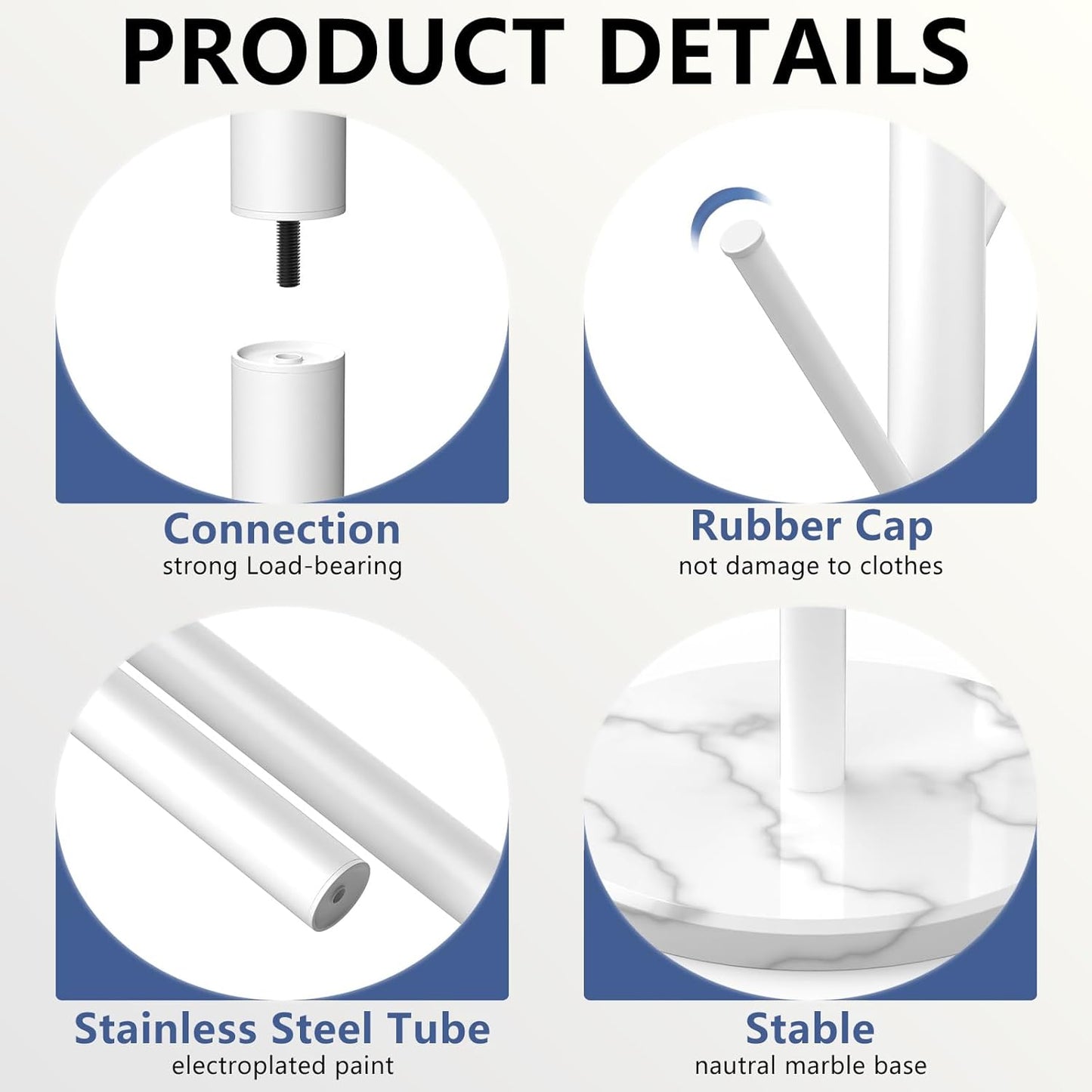 Heavy Duty Coat Rack with Natural Marble Base, Freestanding Metal Coat Stand with 8 Hooks, Modern Stable Coat Hanger Tree for Bags, Jacket, Clothes, and Hats, White Metal