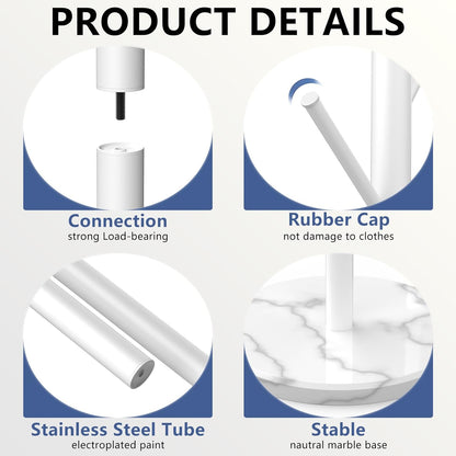 Heavy Duty Coat Rack with Natural Marble Base, Freestanding Metal Coat Stand with 8 Hooks, Modern Stable Coat Hanger Tree for Bags, Jacket, Clothes, and Hats, White Metal