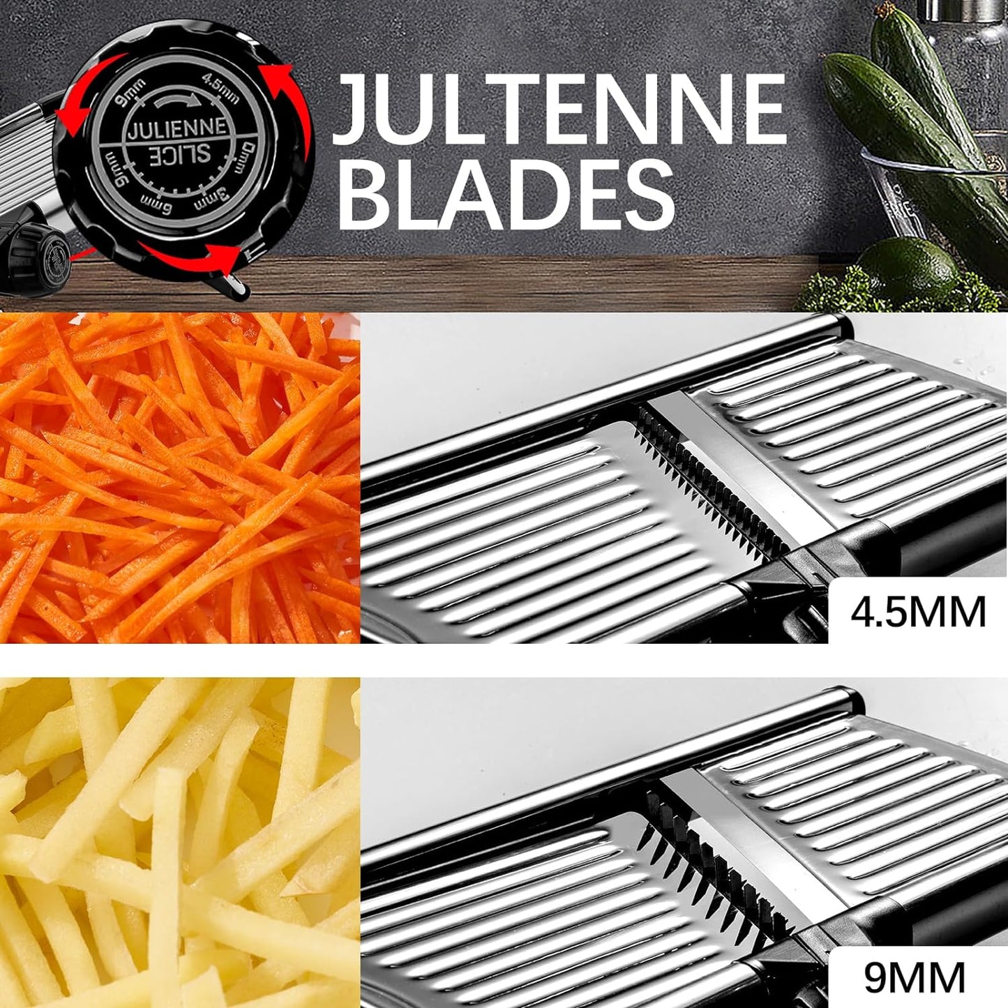 Mandoline Slicer, Mandoline Slicer for Kitchen, Adjustable Mandolin, Stainless Steel Mandoline, Vegetable Slicer, Potato, Onion, Cucumber, Tomato, Veggie Slicer with Cut-Resistant Gloves