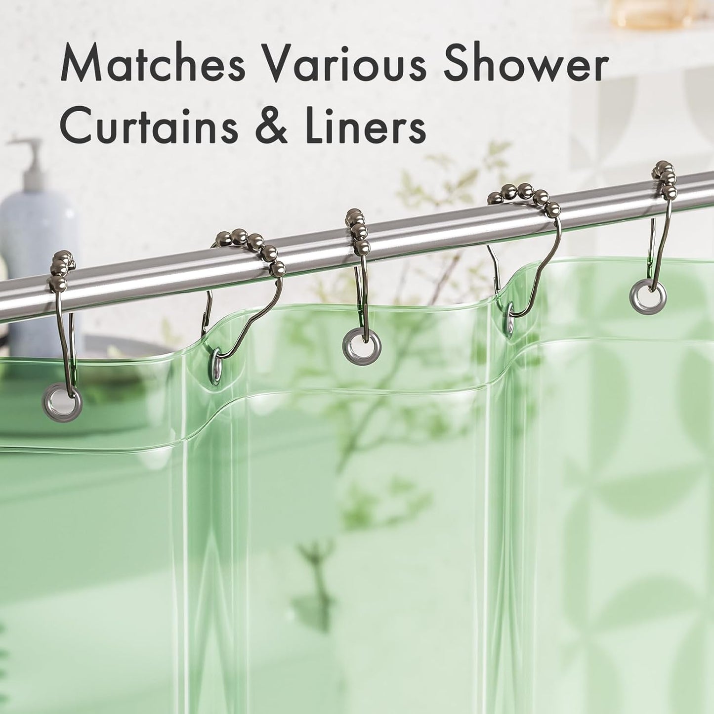 Shower Curtain Rings, Set of 12, Rust-Resistant Metal Shower Hooks Ring Shower Rings for Curtain Rolling Shower Curtain Hooks for Bathroom Shower Rod Shower Curtain Hangers, Nickel