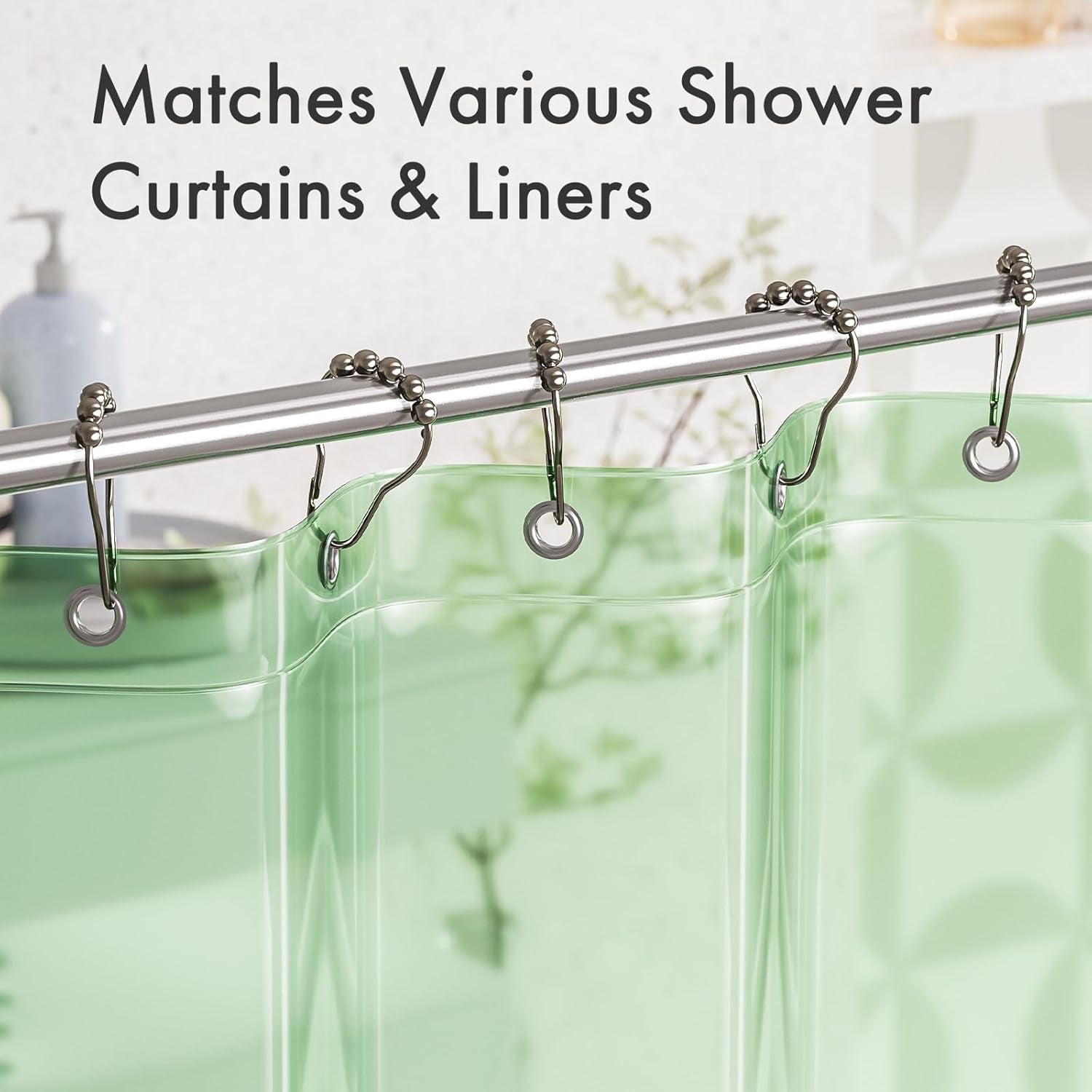 Shower Curtain Rings, Set of 12, Rust-Resistant Metal Shower Hooks Ring Shower Rings for Curtain Rolling Shower Curtain Hooks for Bathroom Shower Rod Shower Curtain Hangers, Nickel