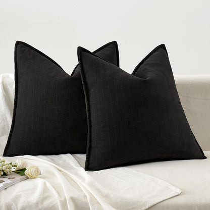 Pack of 2 Black Decorative Pillow Covers 18X18 Inch Soft Chenille Luxurious Couch Throw Pillows Farmhouse Cushion Covers with Elegant Design for Sofa Bedroom Living Room Home Decor
