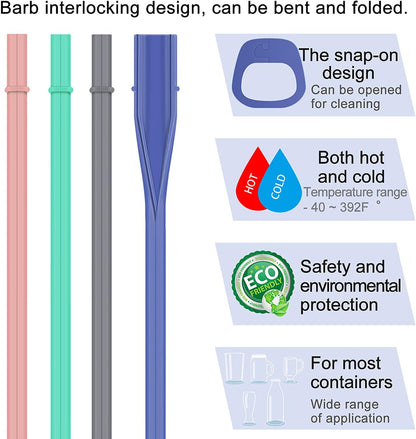 Reusable Openable Silicone Straws - BPA Free, Easy to Clean Without Brush, Portable, Hot and Cold Compatible (Set of 4 Colors)