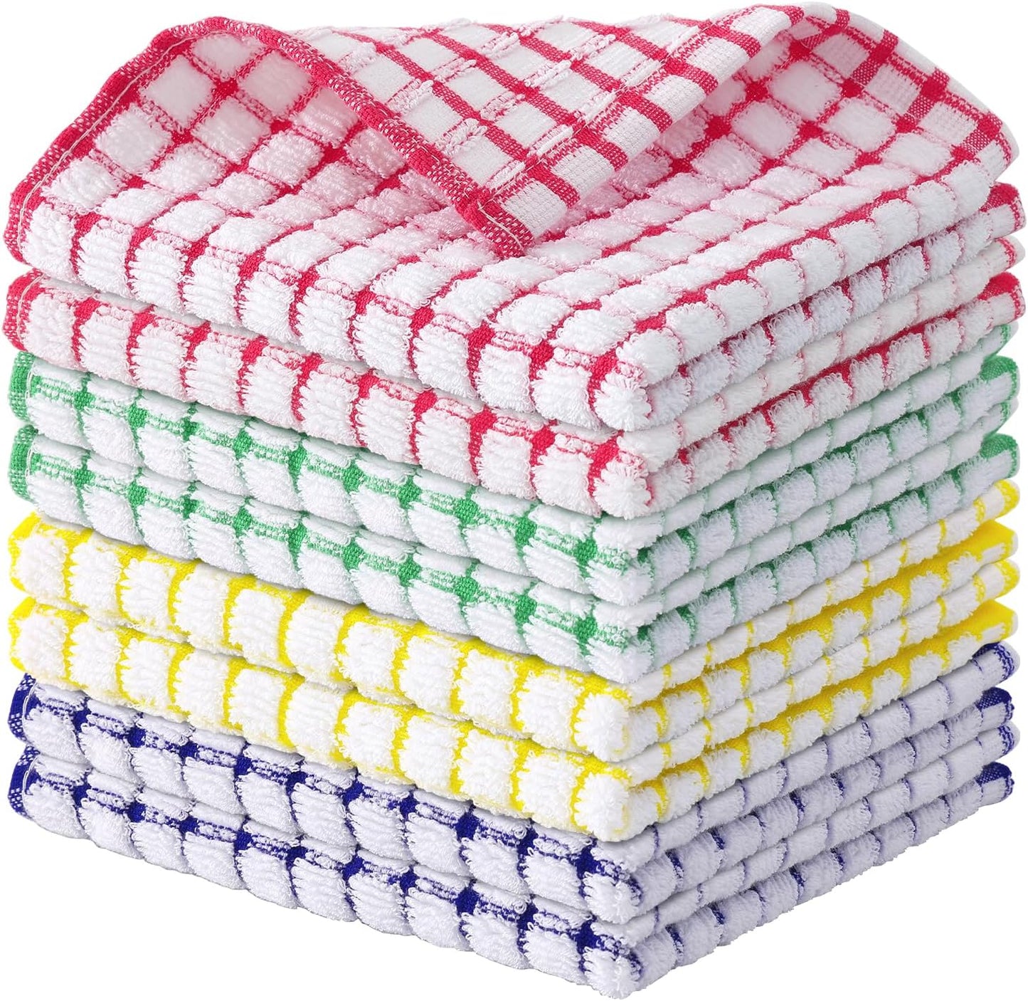 Cotton 8 Pack Terry Kitchen Dish Cloths, 12 X 12 Inches Super Soft and Absorbent Dish Rags, Quick Drying Dish Towels for Washing Dishes, Mixed Color
