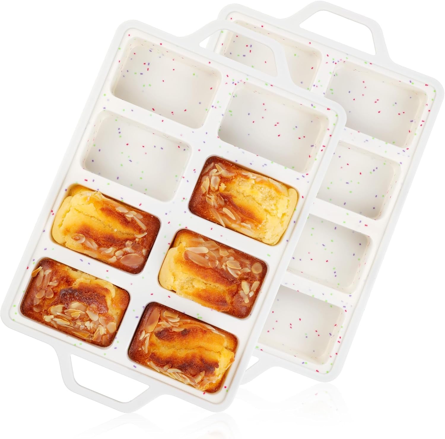 Set of 2 Mini Silicone Loaf Pans with Metal Reinforced Frame - Nonstick Small Bread and Meatloaf Baking Pans, 8 Cavity (Cream)