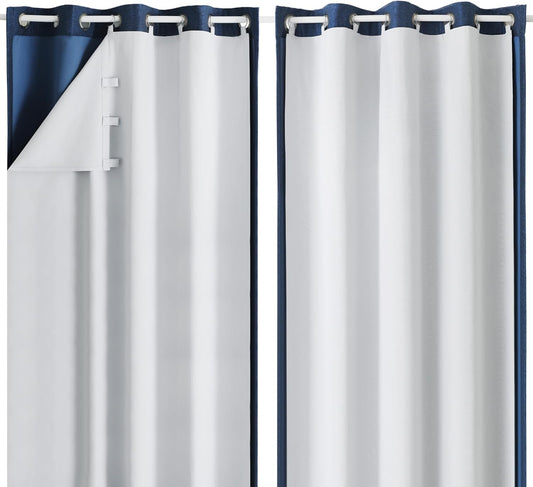 Greyish White 100% Blackout Curtain Liner 2 Panels Set for Bedroom Living Room behind Curtains, Insulated Curtains Liner for 86 Inch Extra Long, Each 50 Wx86 L, 2 Liners per Set
