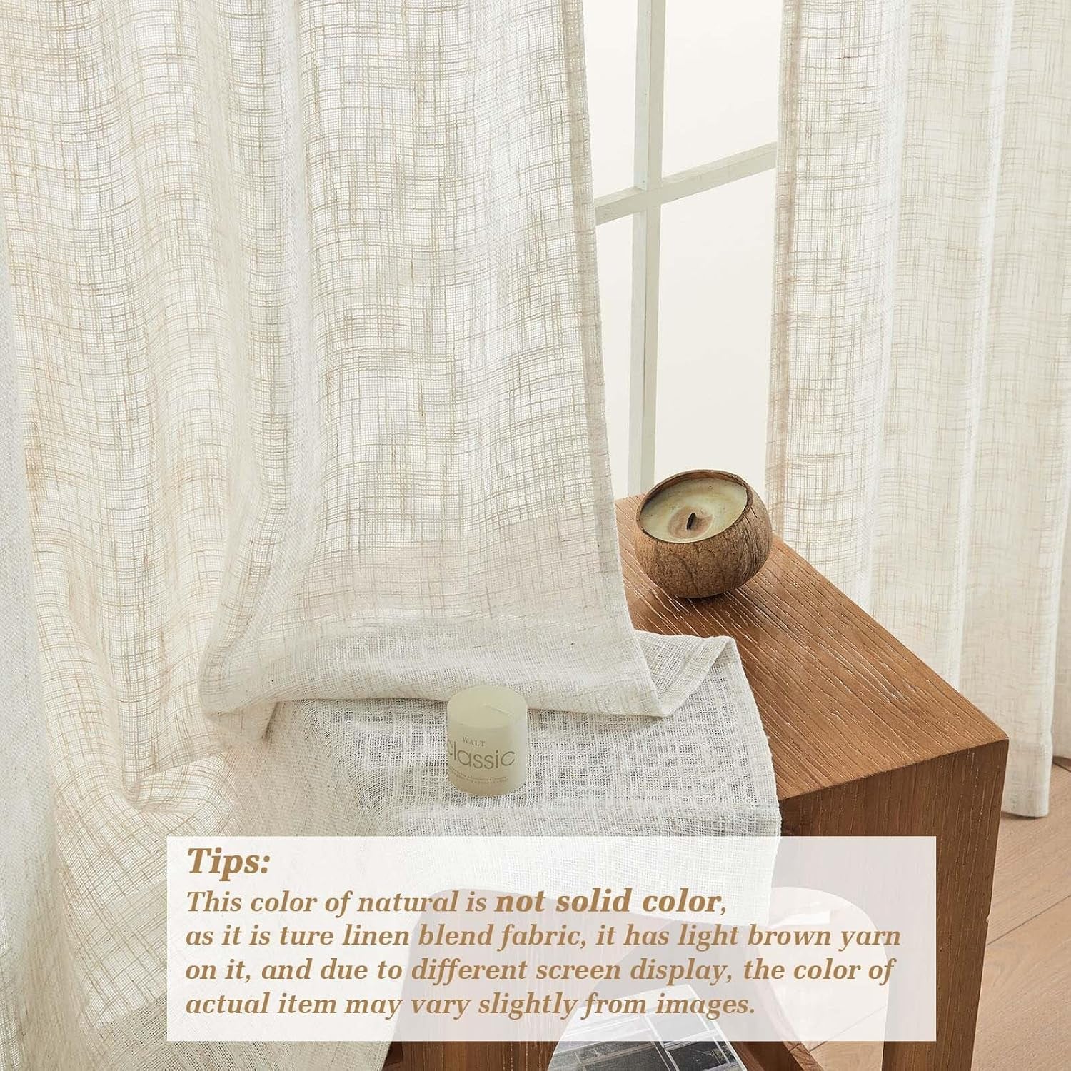 Natural Linen Curtains for Bedroom Living Room 63 Inch Length 2 Panels Set, Thick Textured Burlap Linen Blend Light Filtering Boho Farmhouse Dining Room Curtains, Natural, Each 42" W X 63" L