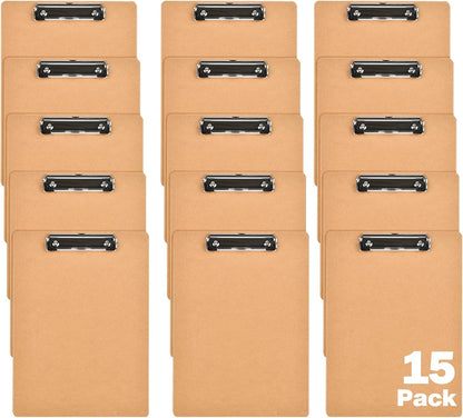 15 Pack Mini Clipboards, 6 X 9 Inches A5 Small Clipboards, Wood Hardboard Memo Size Low Profile Clip with Hang Tab for Home, Office, School Classroom Supplies, Brown