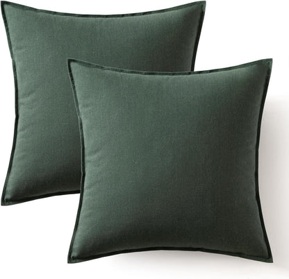 Pack of 2 Christmas Decorative Linen Pillow Covers Boho Farmhouse Modern Soft Accent Throw Pillows Neutral Cushion Covers for Sofa Couch Bed Living Room Home Decor, 18X18 Inch Dark Green