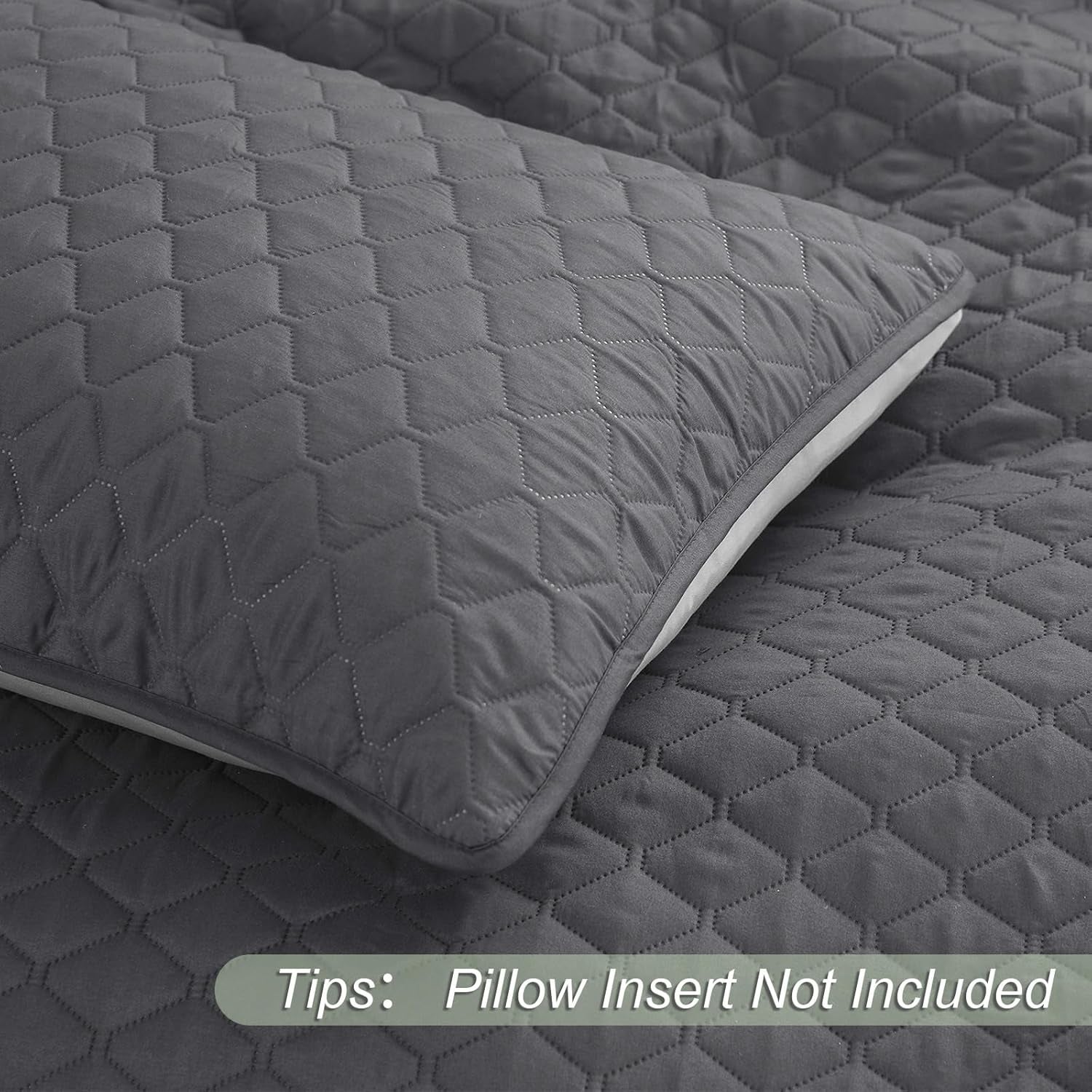 Ultrasonic Reversible Full/Queen Quilt Bedding Set with Pillow Shams, Lightweight All-Season Bedspread, Soft Coverlet in Grey (90" x 96")