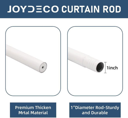 White 32 to 48 Inch Curtain Rods for Windows - Adjustable Curtain Rods for Windows, 1 Inch Diameter Heavy Duty Decorative Window Single Rod with Aluminium Finials