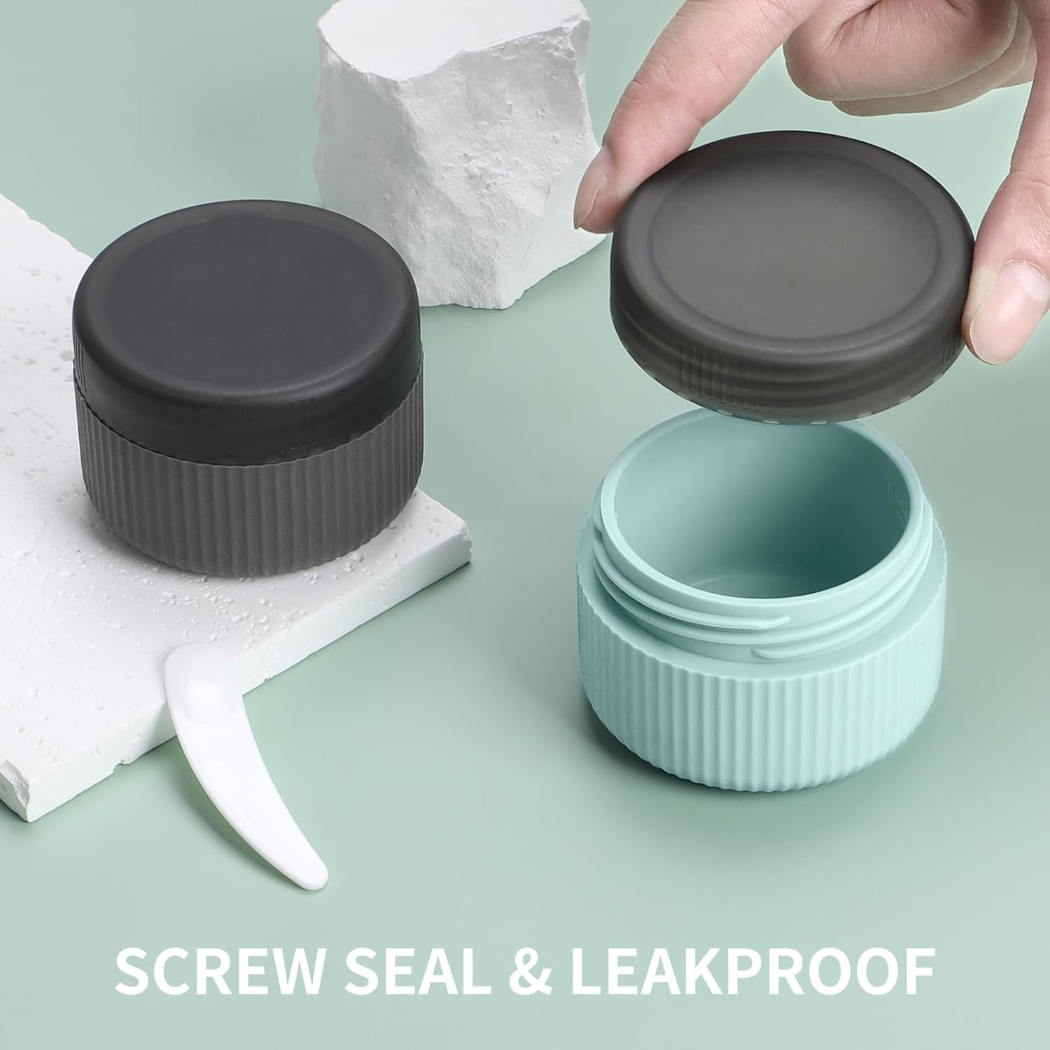 Travel Containers for Toiletries, TSA Approved 1.5 Oz Silicone Cream Jars, Leak-Proof Journey Containers, Trip Accessories with Lid for Cosmetic Face Hand Body Cream 4 Pack Black Lid - Grey