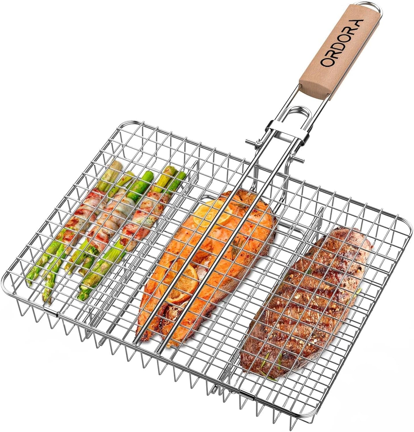 Grill Basket, Fish Grill Basket, Rustproof Stainless Steel BBQ Grilling Basket for Meat,Steak Etc, Grill Accessories,Grilling Gifts for Men Dad
