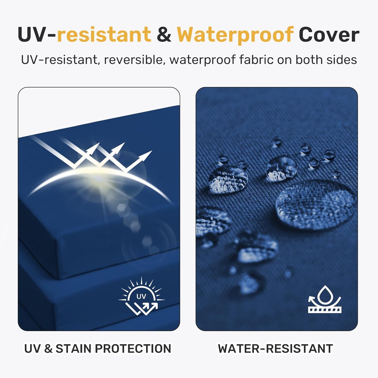 Outdoor Chair Cushions Pack of 4, Water Resistant Patio Cushions with Ties, High Density Sponge Filling Square Corner Seat Cushions for Outdoor Furniture, 18.5"X16"X3", Navy Blue