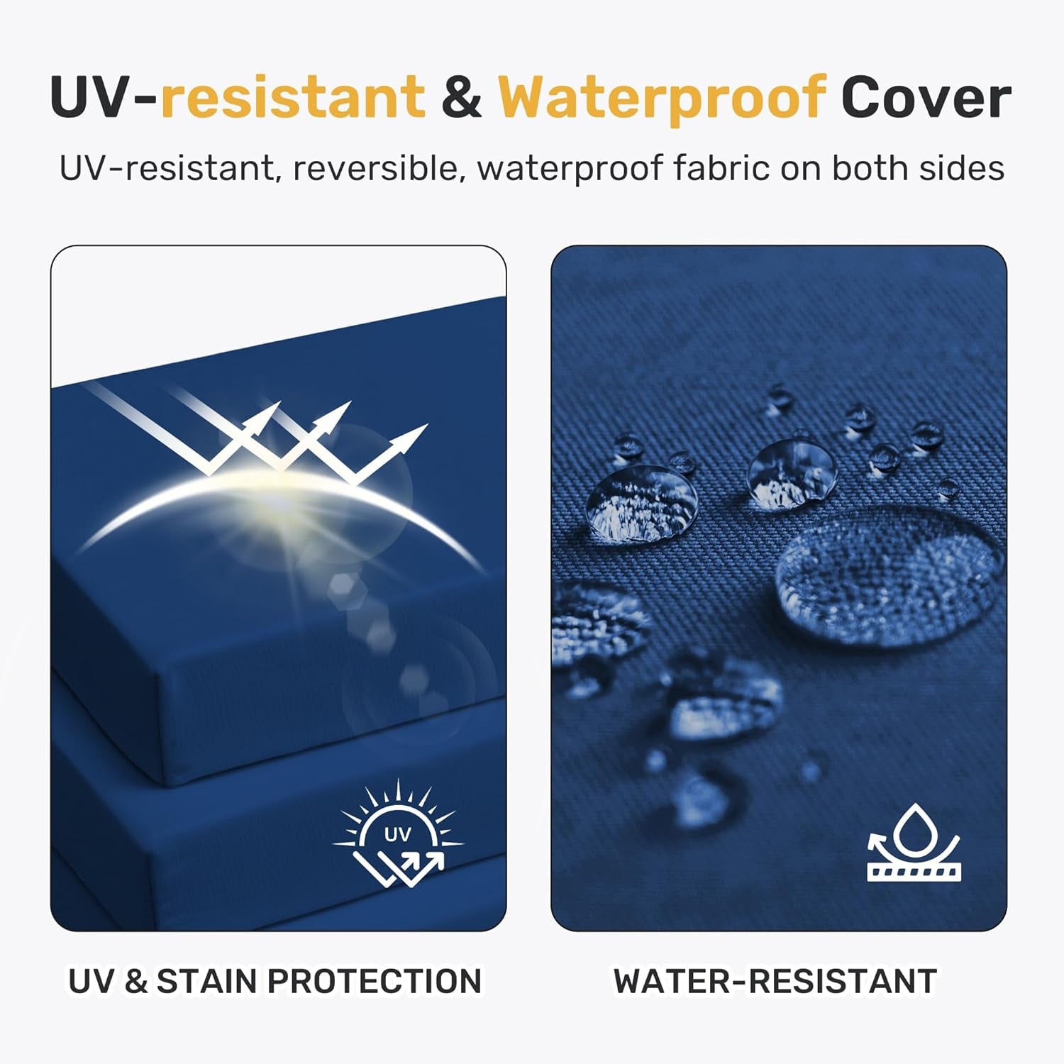 Outdoor Chair Cushions Pack of 4, Water Resistant Patio Cushions with Ties, High Density Sponge Filling Square Corner Seat Cushions for Outdoor Furniture, 18.5"X16"X3", Navy Blue