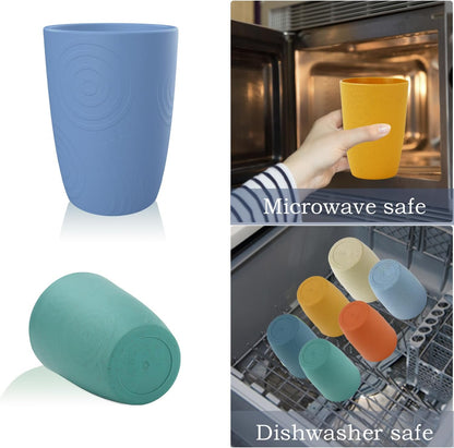 Premium Unbreakable Wheat Straw Drinking Glasses - Set of 6 Reusable Dishwasher Safe Tumblers (12 OZ)