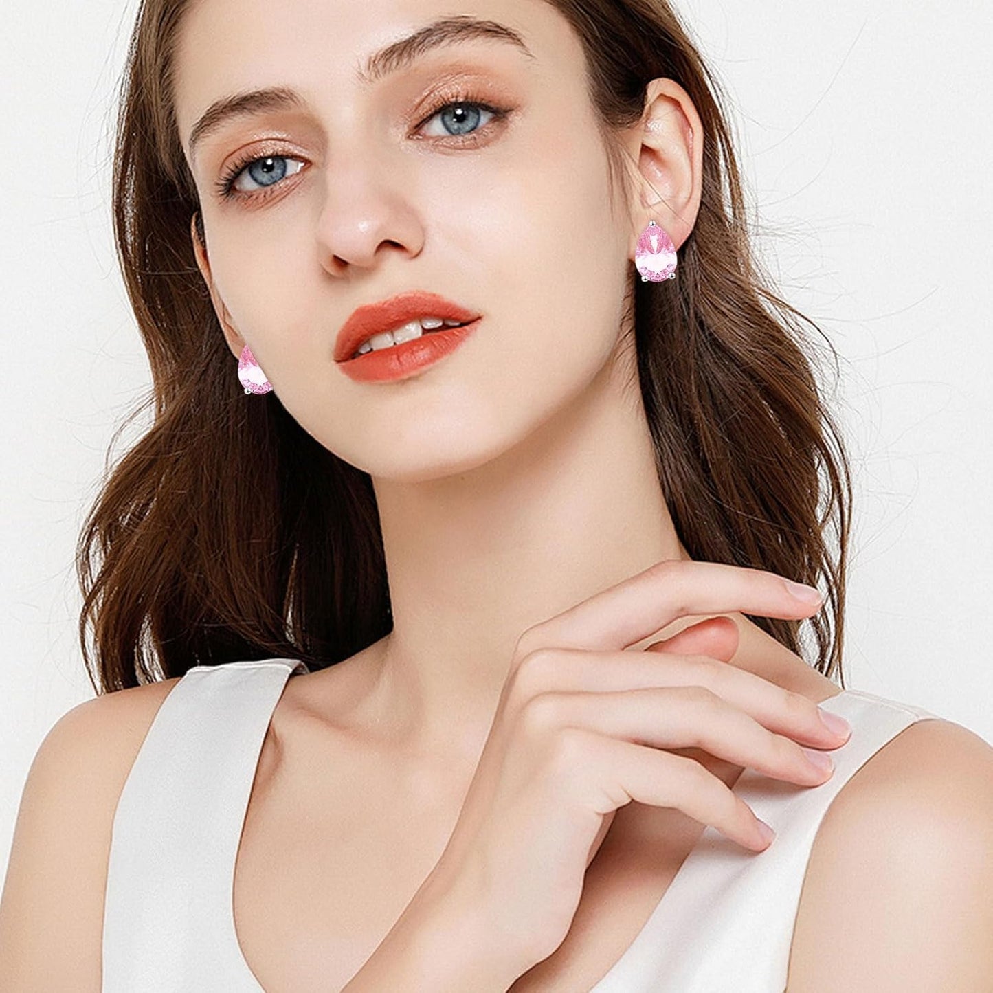 Gem Stone 925 Sterling Silver Gemstone Birthstone Pear Shape Stud Earrings Christmas Birthday Jewelry Gift for Mom Wife Daughter Grandma