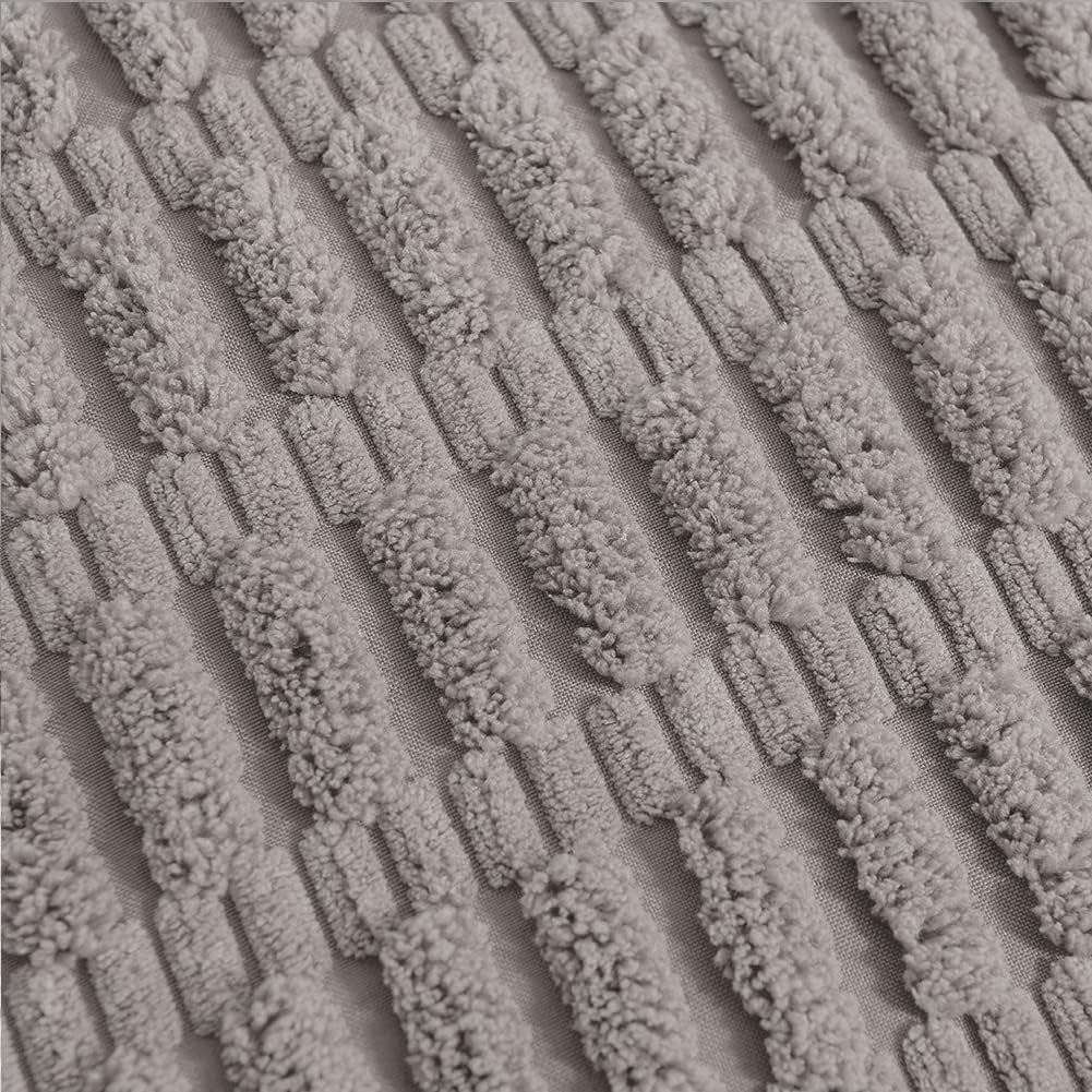 2 Packs Gray Farmhouse Decorative Throw Pillow Covers 18X18 Inch with Pom-Poms for Living Room Couch Bed Sofa, Rustic Boho Home Decor, Soft Striped Corduroy Square Cushion Case 45X45 Cm