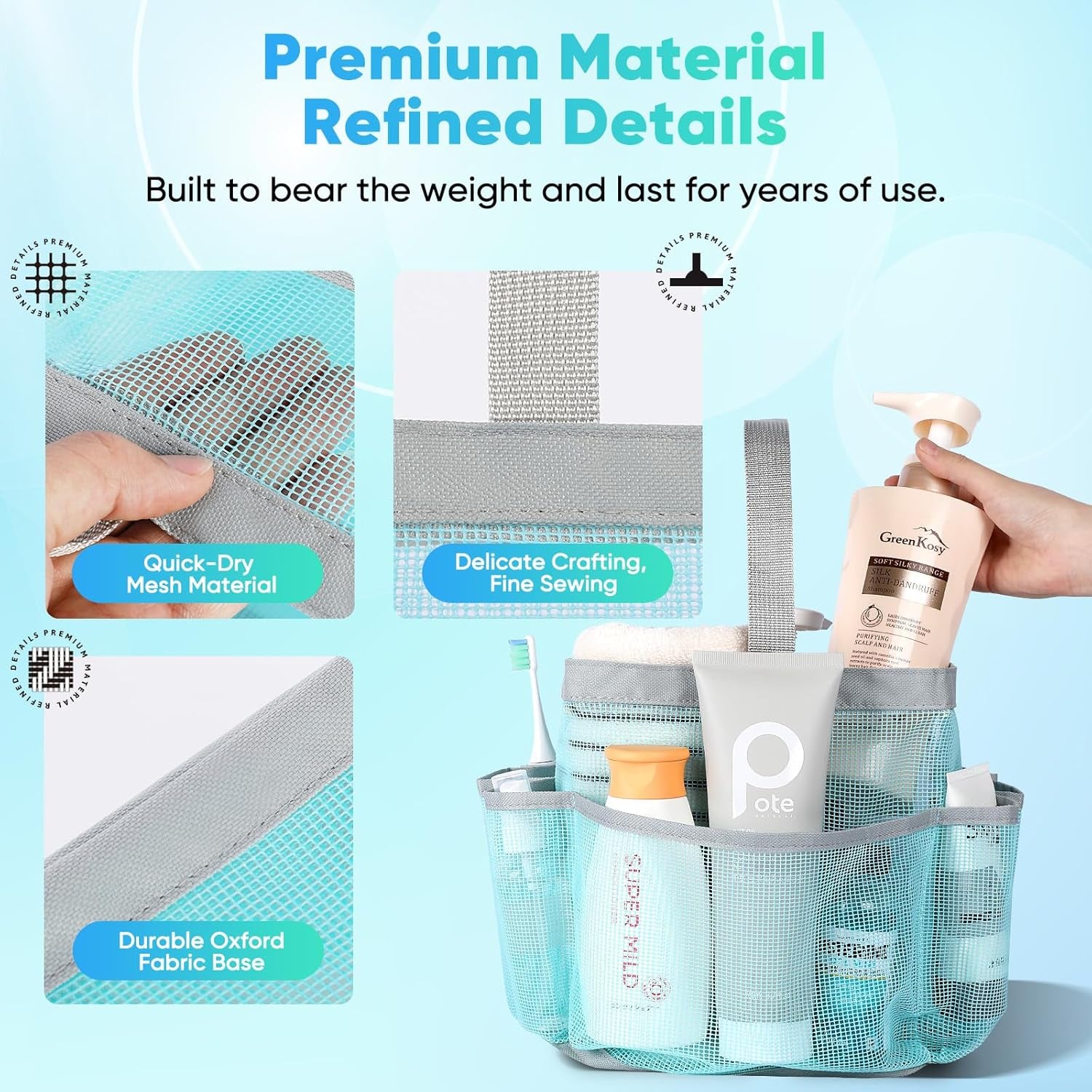 2 Pack Mesh Shower Caddy Portable for College Dorm Room Essentials, Shower Caddy Dorm with 8-Pocket Large Capacity,Shower Bag for Beach,Swimming,Gym