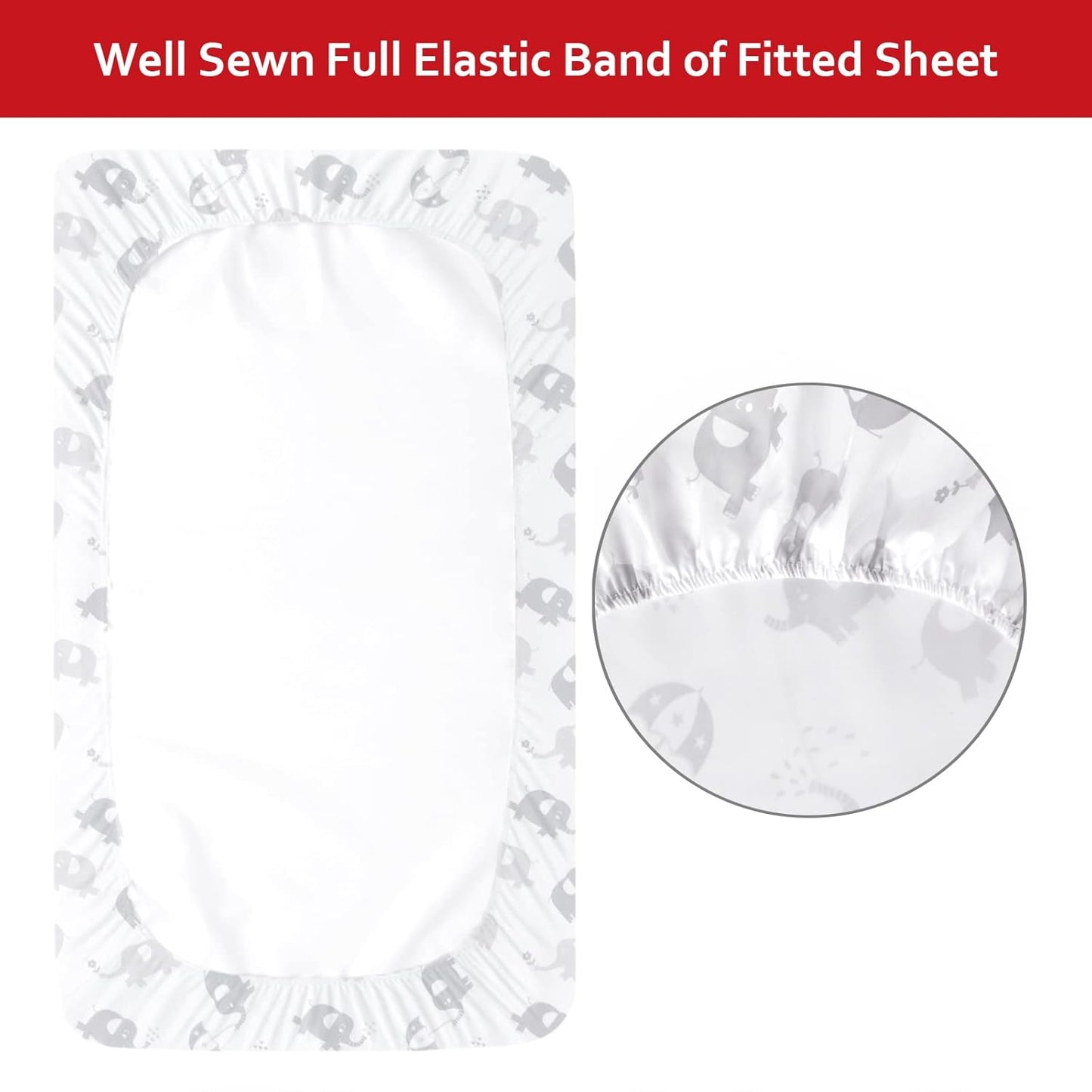 Fitted Crib Sheet for Baby Boys or Girls, Silky Soft Microfiber 52'' X 28'' Crib Sheet Fits Standard Size Crib Mattress and Toddler Bed Mattress, Gray Elephant