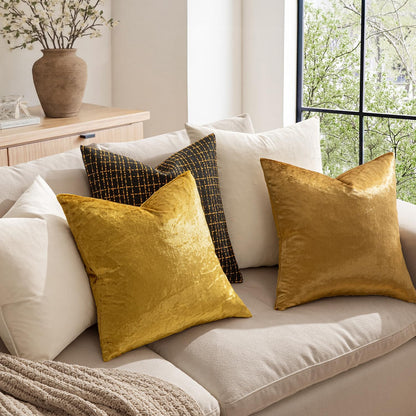 Velvet Throw Pillow Covers 18X18 Inch, Pack of 2 - Golden, Super Soft Decorative Square Cushion Cases Modern Luxury Home Decor for Sofa, Couch, Bed, Chair