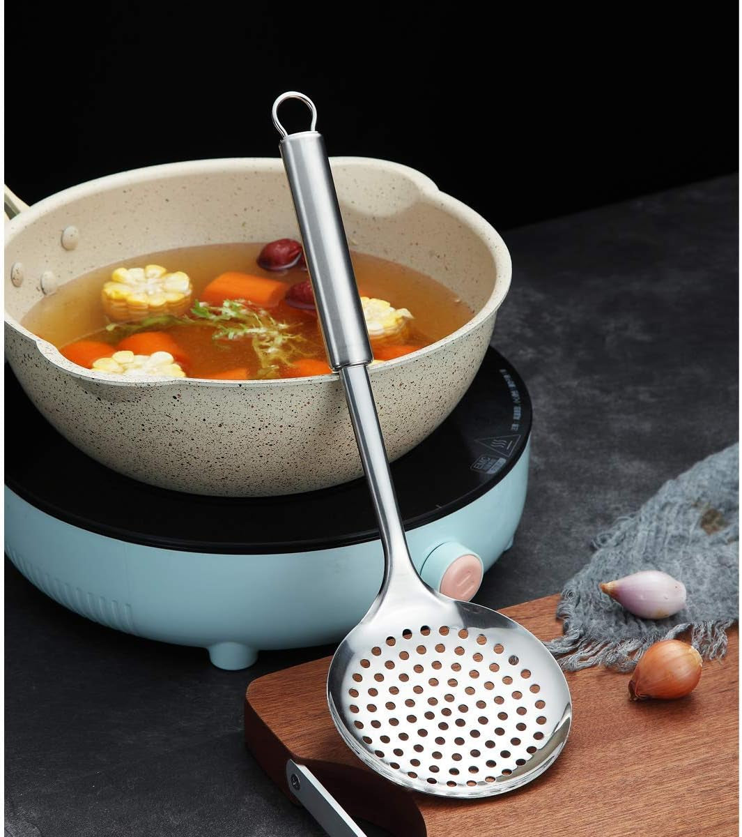 Stainless Steel Slotted Skimmer Spoon for Efficient Straining in Culinary Applications