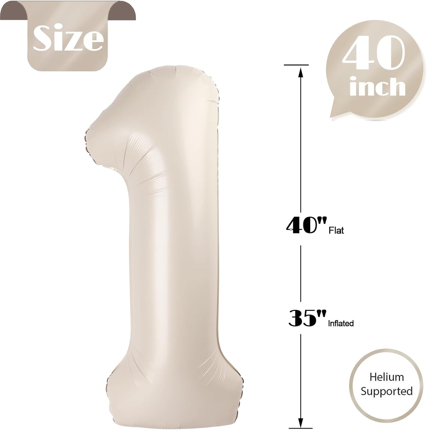 Cream Number 1 Balloon 40 Inch, 1St Birthday Balloon for Baby Boy Girl Toddler First Birthday Decorations, Shiny Cream Party Supplies