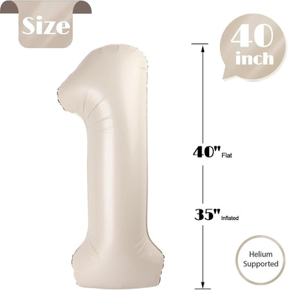 Cream Number 1 Balloon 40 Inch, 1St Birthday Balloon for Baby Boy Girl Toddler First Birthday Decorations, Shiny Cream Party Supplies