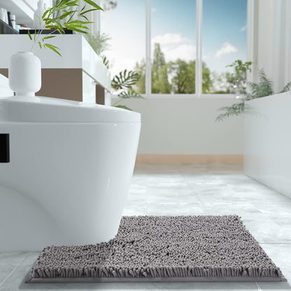 Luxury Shaggy Toilet Bath Mat U-Shaped Contour Rugs for Bathroom, 24.4 X 20.4 Inches, Soft and Comfortable, Maximum Absorbent, Dry Quickly, Non-Slip, Machine-Washable,Grey