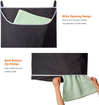 XL Black Hanging Laundry Hamper Bag with Large Opening - 36x22 Inch Door-Mounted Storage Solution