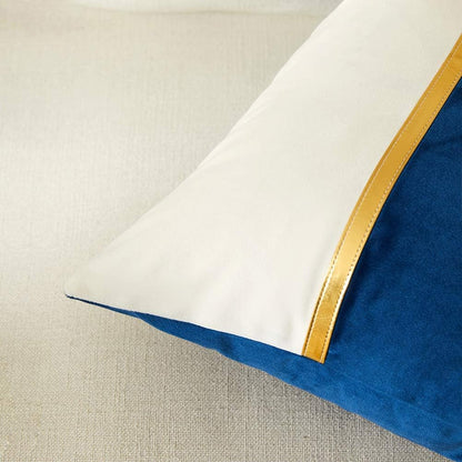 4 Packs Blue Decorative Throw Pillow Covers 16X16 Inch for Living Room Couch Bed, Royal Blue and White Velvet Patchwork with Gold Leather, Luxury Home Decor Square Cushion Case 40X40 Cm
