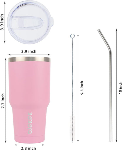 30Oz Insulated Tumbler with Lids and Straw, Stainless Steel Travel Coffee Tumbler,Powder Coated Travel Mug,Light Pink