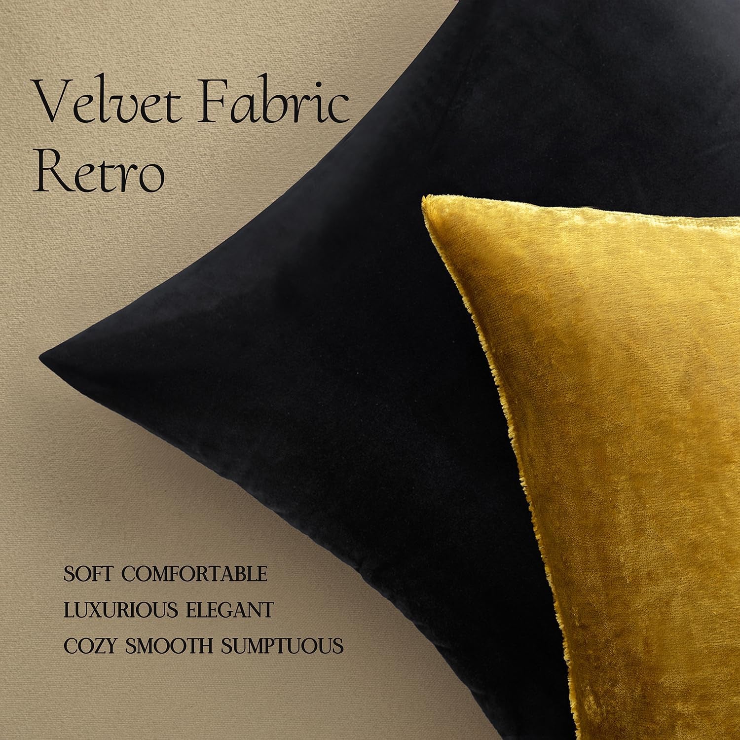 Velvet Throw Pillow Covers 18X18 Inch, Pack of 2 - Golden, Super Soft Decorative Square Cushion Cases Modern Luxury Home Decor for Sofa, Couch, Bed, Chair