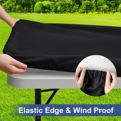Rectangle Table Cloth Cover, Waterproof Polyester Elastic Fitted Tablecloth, Fits for 6 Foot Folding Tables, Washable Table Protector for Picnic, Camping, Outdoor (Black, 30" X 72")