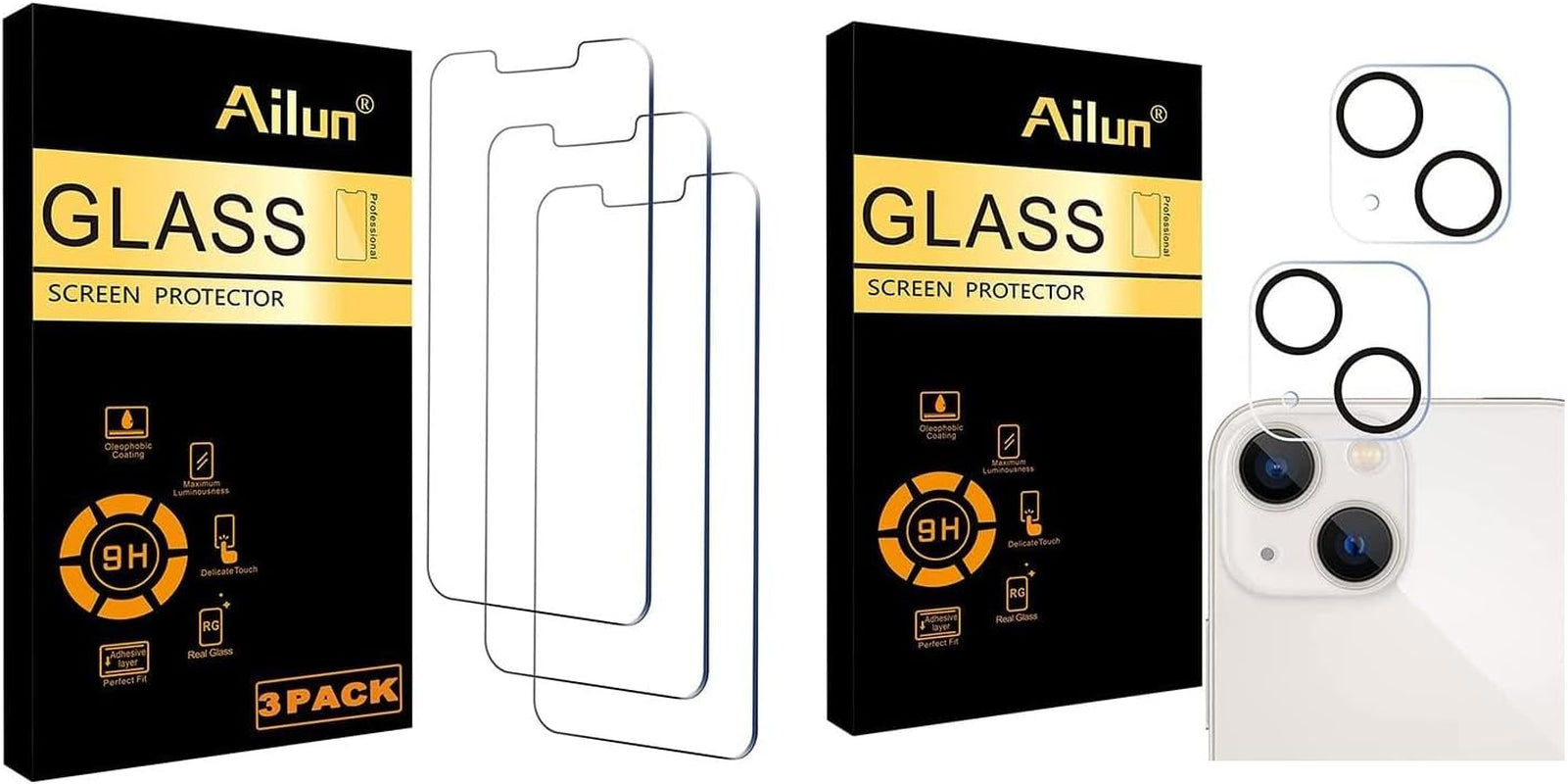 Iphone 16E/14/13/13 Pro [6.1 Inch] Glass Screen Protector 3 Pack Tempered Glass and Camera Lens Protector for Iphone 13 6.1" ＆ Iphone 13 Mini 5.4"