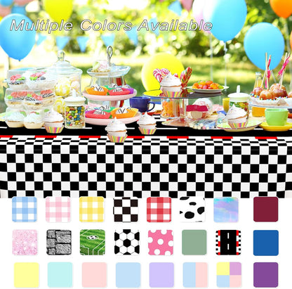 6 PCS Racing Car Theme Tablecloths Car Disposable Plastic Tablecloths Black Checkered Flag Table Covers Racetrack Rectangular Tablecloth for Race Car Birthday Party Decorations, 54 X 108 Inch