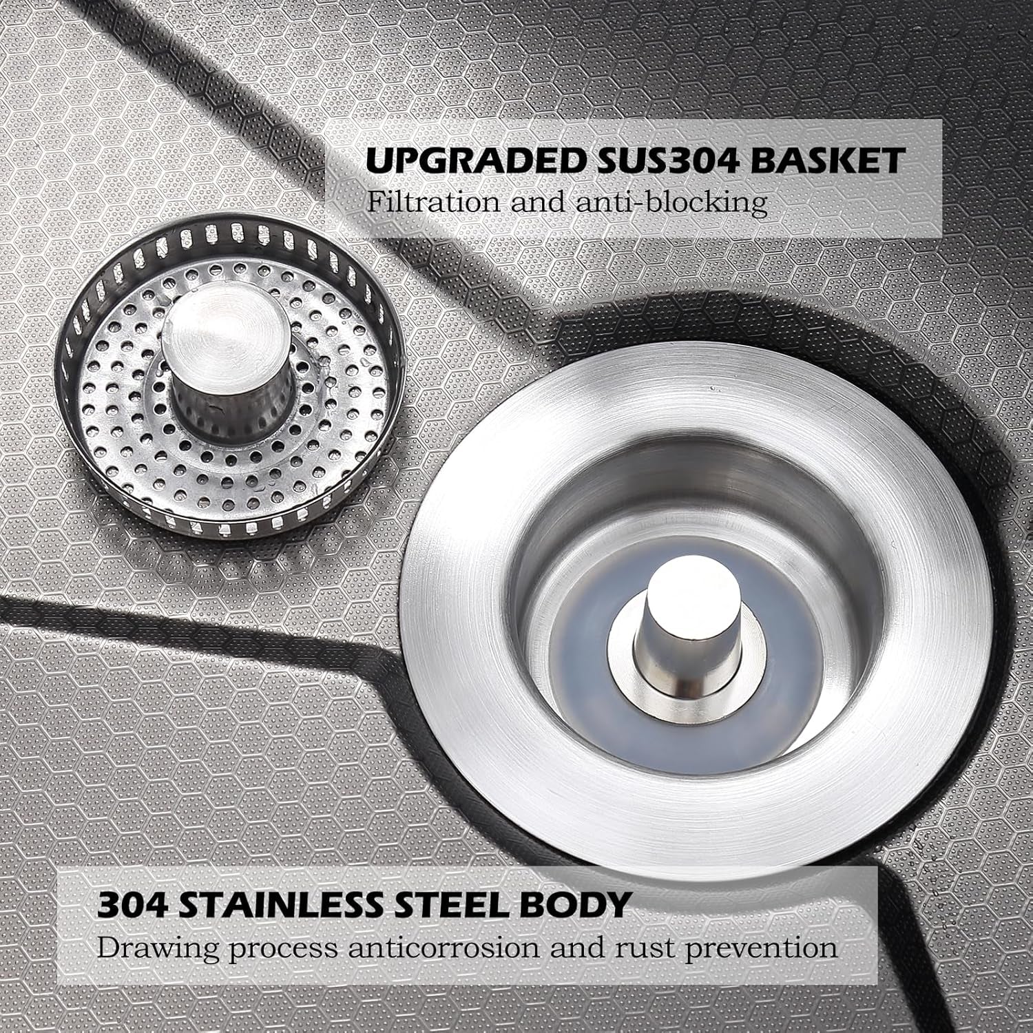 2 Pack Kitchen Sink Drain Strainer, 3 in 1 Sink Stopper Fits US Standard 3-1/2" Drains Sink Strainer with 304 Stainless Steel Pop Ups Anti-Blocking Anti-Rust High Temperature Resistant