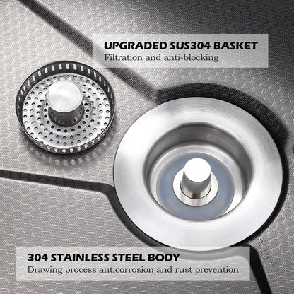 2 Pack Kitchen Sink Drain Strainer, 3 in 1 Sink Stopper Fits US Standard 3-1/2" Drains Sink Strainer with 304 Stainless Steel Pop Ups Anti-Blocking Anti-Rust High Temperature Resistant