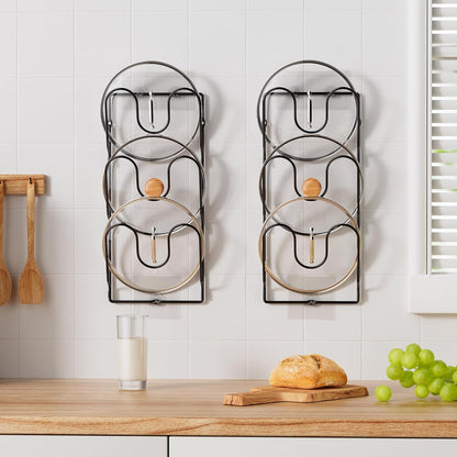 2 Pack Pot Lid Organizer Rack for Cabinet Door/Wall, 6-Tier Pot Lid Holders inside Cabinet Door, No Drilling Adhesive Wall/Door Mounted Rustproof Pots and Pans Lid Organizers for Kitchen Storage Black