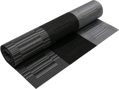 Woven Vinyl Table Runners PVC Table Runners 12 X 36 Inch Wipe Clean Reversible Plastic Weave Tabletop Counter Decor Mats Indoor Outdoor, Ombre Black and Gray