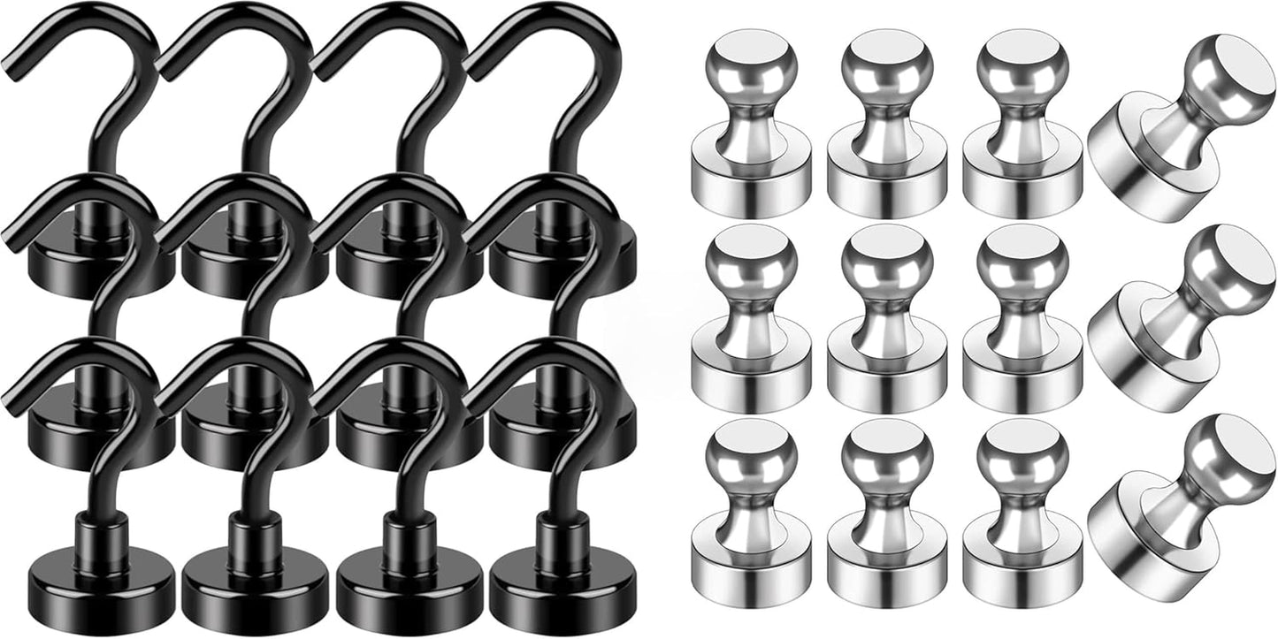 Black Magnetic Hooks, 28Lbs Strong Magnetic Hooks Heavy Duty 12Pack,Fridge Magnets, 18Pcs Refrigerator Magnets Strong Fridge Magnets for Whiteboard