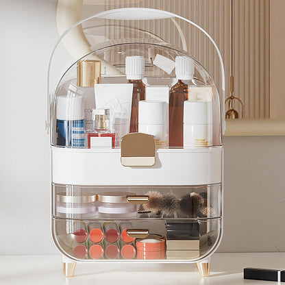 Makeup Organizer for Vanity, Skincare Organizer with Lid and Drawers, Bathroom Counter Organizer Perfume Makeup Storage, Large Cosmetic Display Case for Dresser, Bathroom Countertop, White