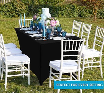 Spandex Tablecloth 2 Pack [6FT, Black] Tight, Fitted, Washable and Wrinkle Resistant Stretch Rectangular Patio Table Cover for Event, Wedding, Banquet & Parties [72Lx30Wx30H Inch]