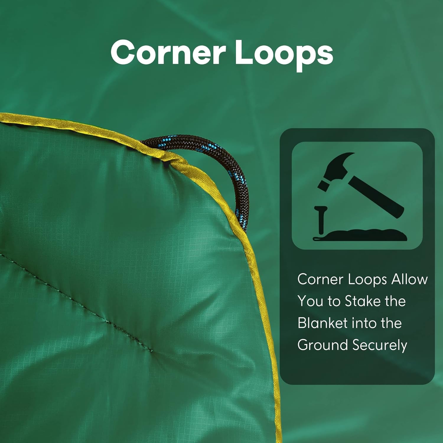 Lightweight & Waterproof Outdoor Camping Travel Blanket, Puffy down Alternative with Corner Loops, 75"52", Green