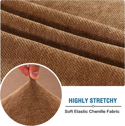 Stretch Chenille Cushion Covers Thick Soft Chair Covers anti Slip Armchair Covers Slipcover with Elastic Bottom for Pets, Kid(1 Seater Armchair Cushion Cover,Caramel)