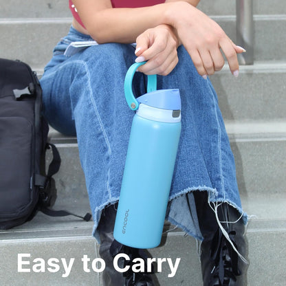 Insulated Stainless Steel Water Bottle with Straw - Leak Proof Sports Water Bottle for School, Travel, Keeps Cold All Day, One-Touch Flip Lid, Bpa-Free, 24 Oz, Teal Blue